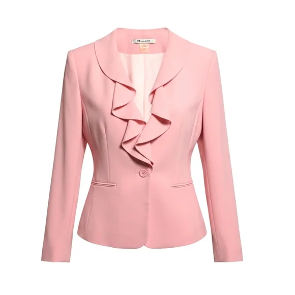NyGard Collection Blush Pink Ruffle Blazer Size 12 Feminine Career Spring Jacket - Picture 1 of 8